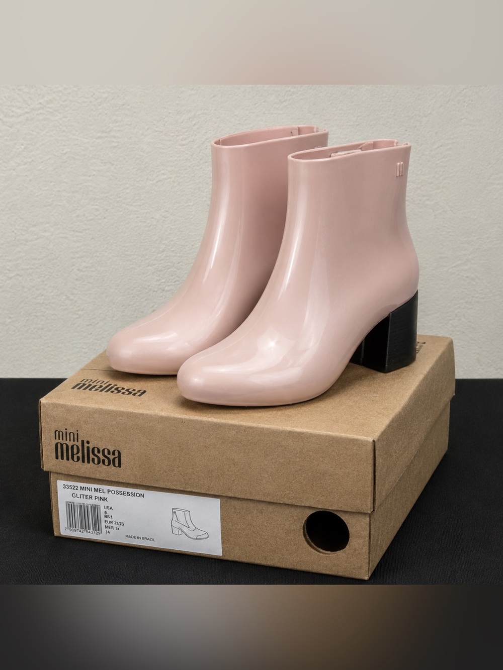 Melissa Glossy Pale Pink Ankle Bootie